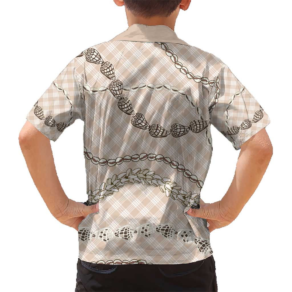 Beige Aloha Hawaii Shell Lei Family Matching Short Sleeve Bodycon Dress and Hawaiian Shirt Palaka Hebrew Cone Honey Cowrie Elegant Curves - Polynesian Pride