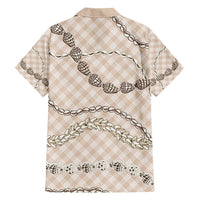 Beige Aloha Hawaii Shell Lei Family Matching Summer Maxi Dress and Hawaiian Shirt Palaka Hebrew Cone Honey Cowrie Elegant Curves - Polynesian Pride