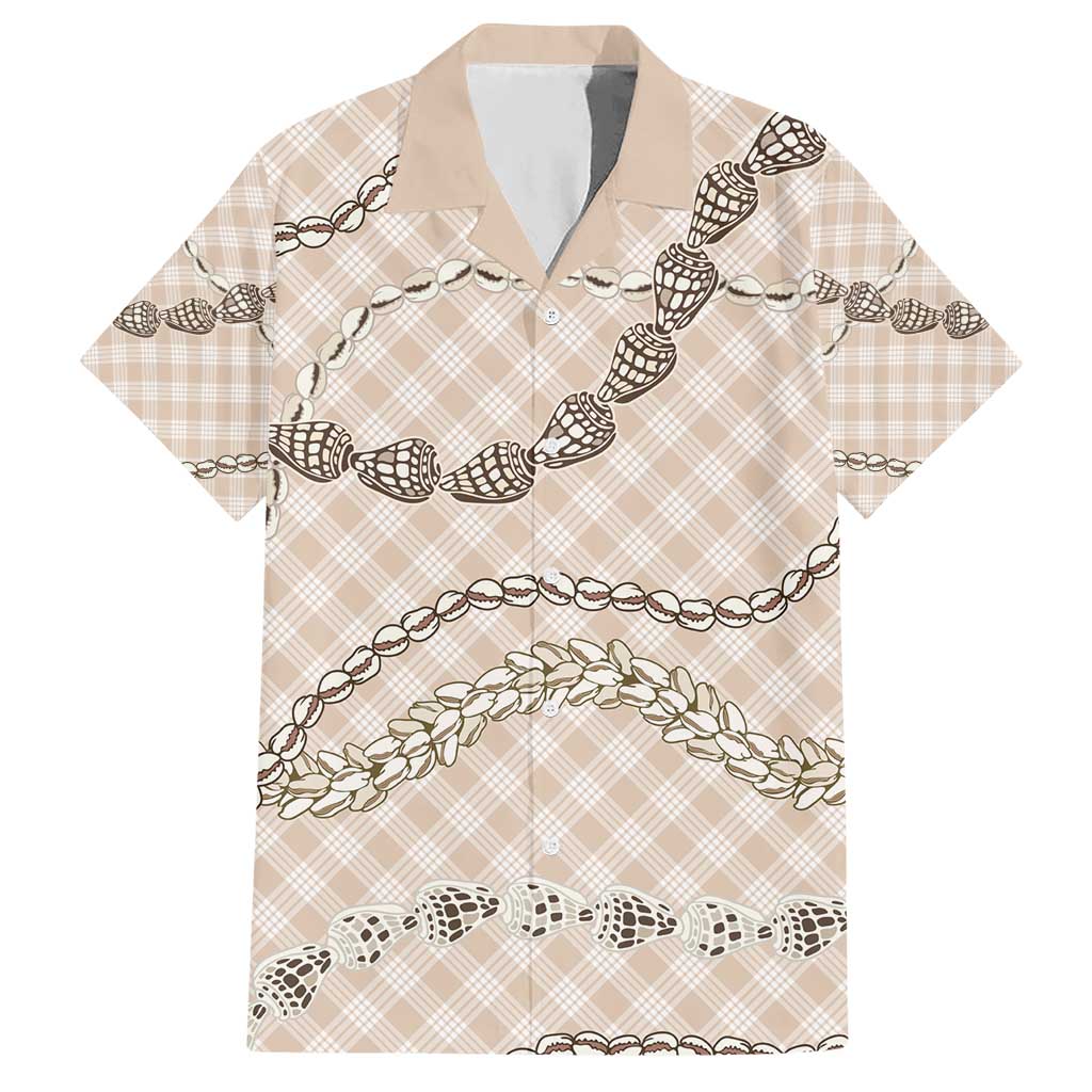 Beige Aloha Hawaii Shell Lei Hawaiian Shirt Palaka Hebrew Cone Honey Cowrie Elegant Curves - Polynesian Pride