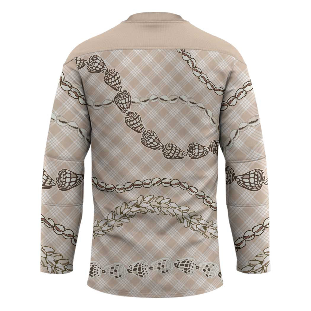 Beige Aloha Hawaii Shell Lei Hockey Jersey Palaka Hebrew Cone Honey Cowrie Elegant Curves - Polynesian Pride