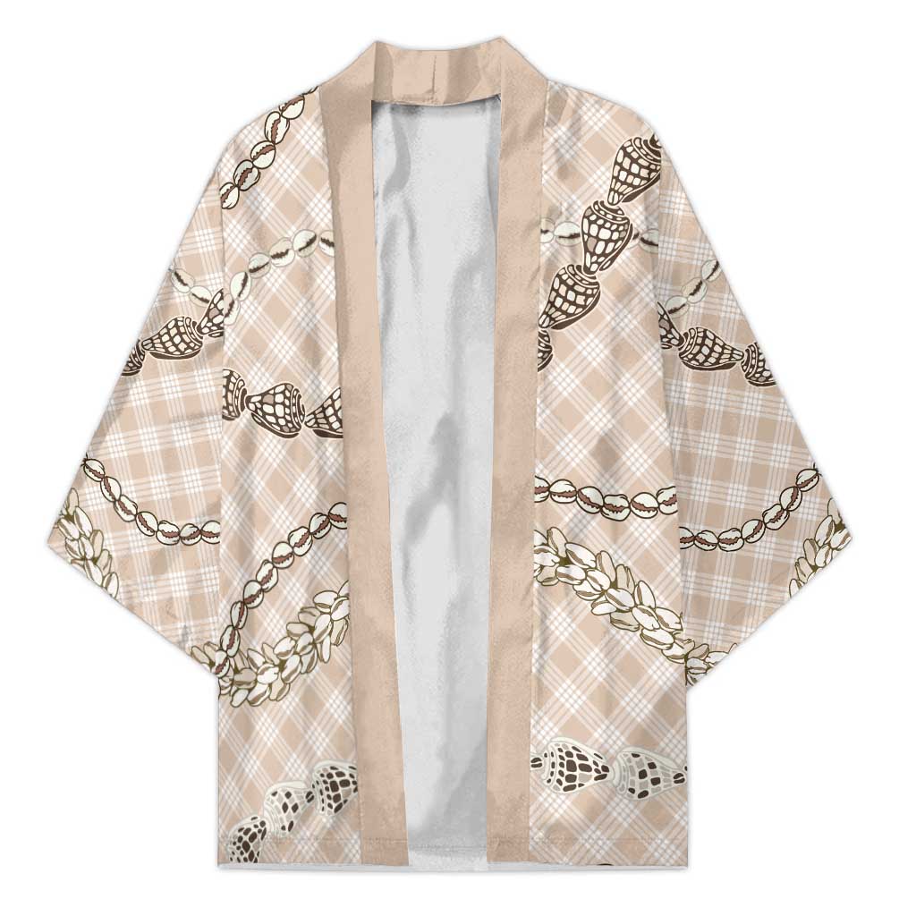 Beige Aloha Hawaii Shell Lei Kimono Palaka Hebrew Cone Honey Cowrie Elegant Curves - Polynesian Pride