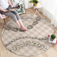 Beige Aloha Hawaii Shell Lei Round Carpet Palaka Hebrew Cone Honey Cowrie Elegant Curves - Polynesian Pride