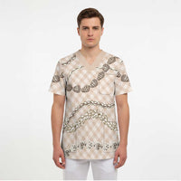 Beige Aloha Hawaii Shell Lei Scrub Top Palaka Hebrew Cone Honey Cowrie Elegant Curves - Polynesian Pride