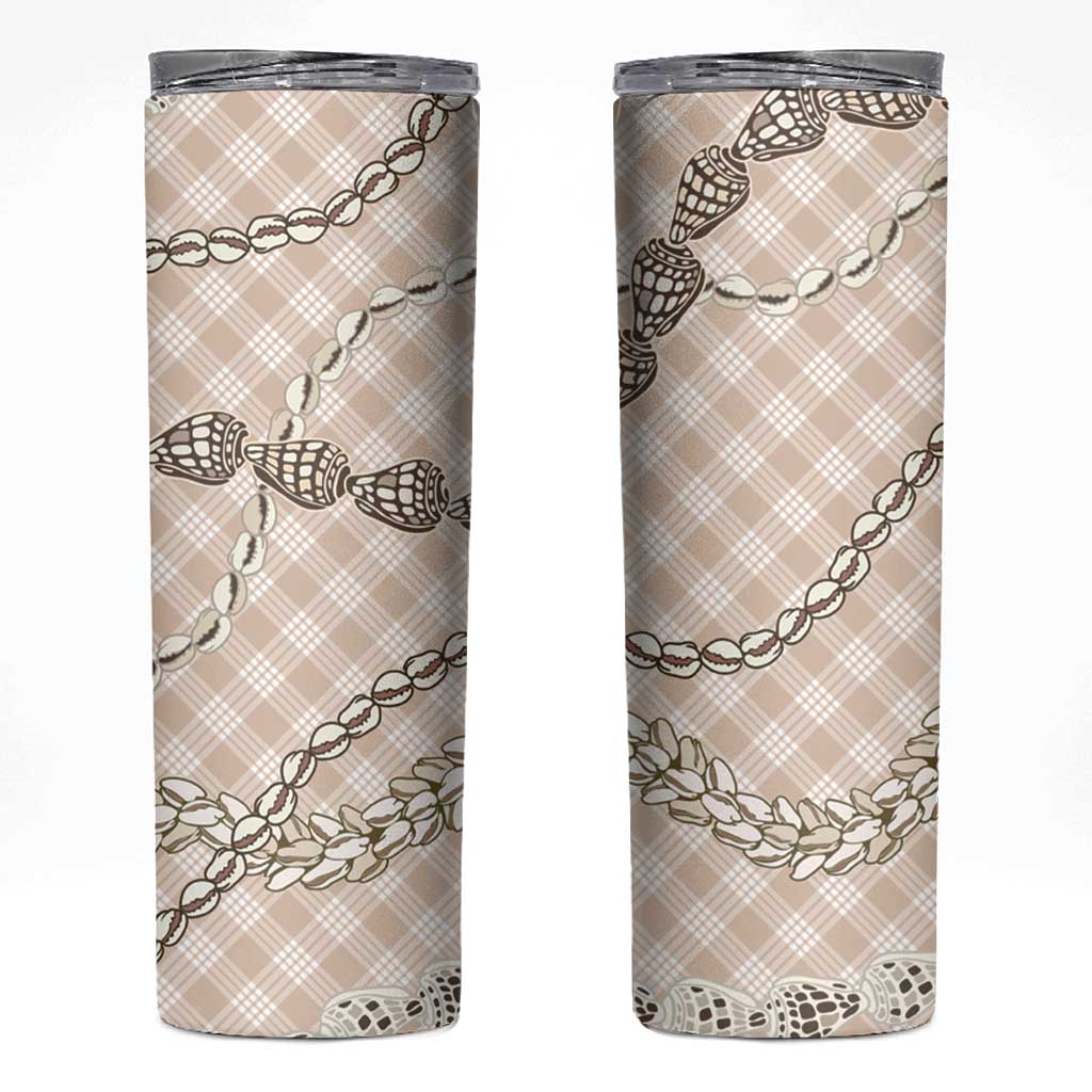 Beige Aloha Hawaii Shell Lei Skinny Tumbler Palaka Hebrew Cone Honey Cowrie Elegant Curves - Polynesian Pride