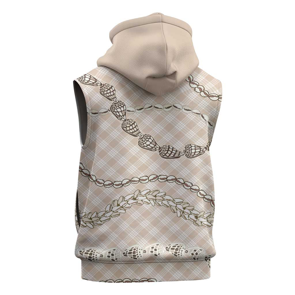 Beige Aloha Hawaii Shell Lei Sleeveless Hoodie Palaka Hebrew Cone Honey Cowrie Elegant Curves - Polynesian Pride