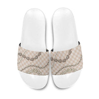 Beige Aloha Hawaii Shell Lei Slide Sandals Palaka Hebrew Cone Honey Cowrie Elegant Curves - Polynesian Pride