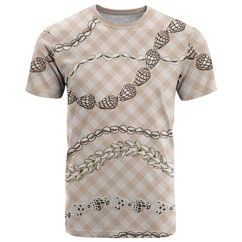 Beige Aloha Hawaii Shell Lei T Shirt Palaka Hebrew Cone Honey Cowrie Elegant Curves - Polynesian Pride