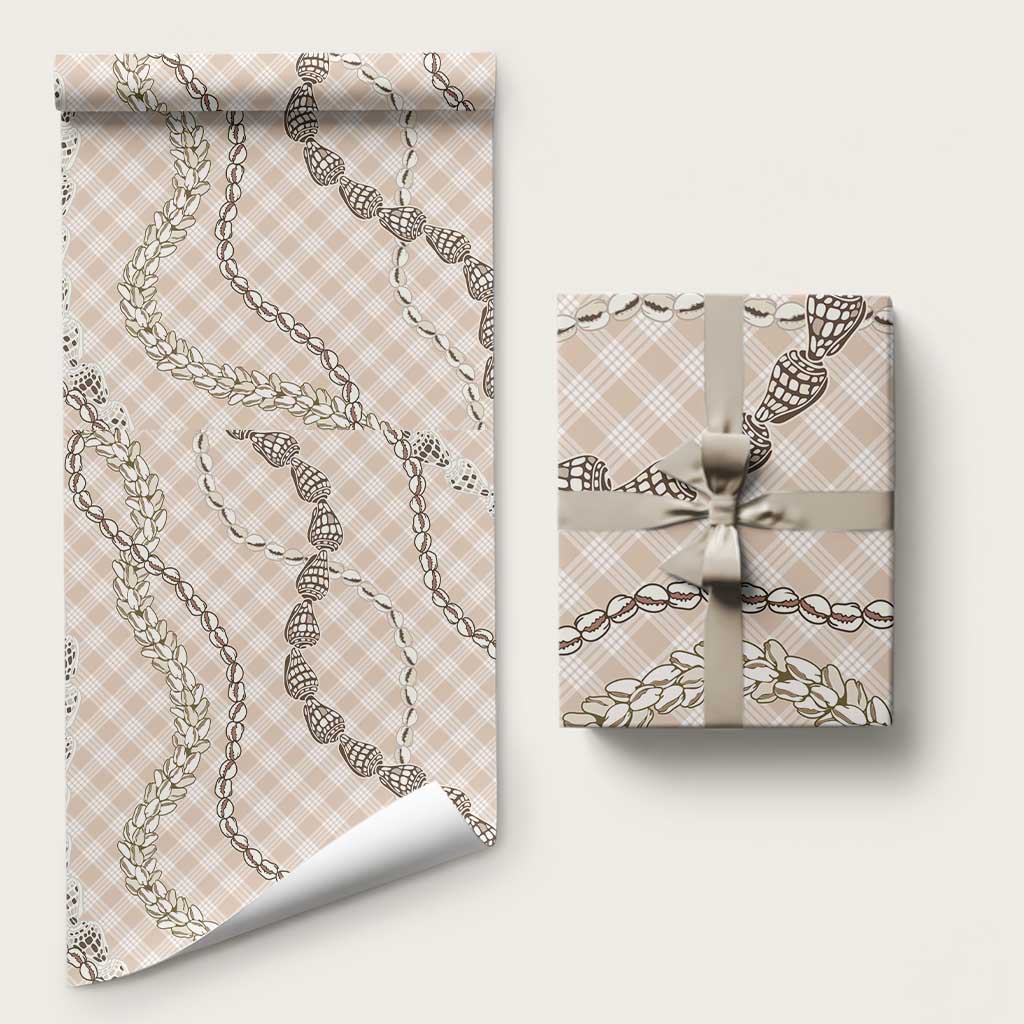 Beige Aloha Hawaii Shell Lei Wrapping Paper Palaka Hebrew Cone Honey Cowrie Elegant Curves - Polynesian Pride