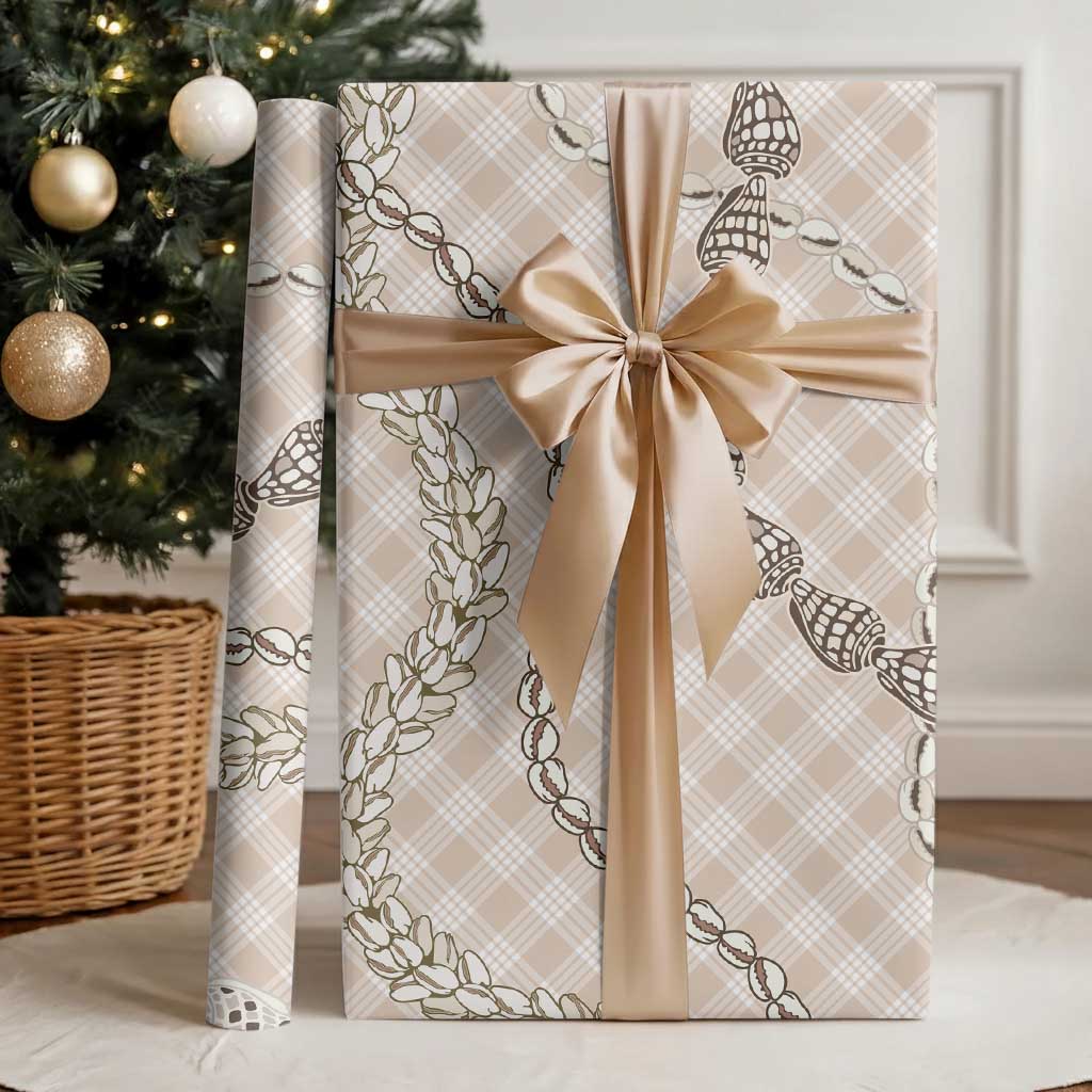 Beige Aloha Hawaii Shell Lei Wrapping Paper Palaka Hebrew Cone Honey Cowrie Elegant Curves - Polynesian Pride