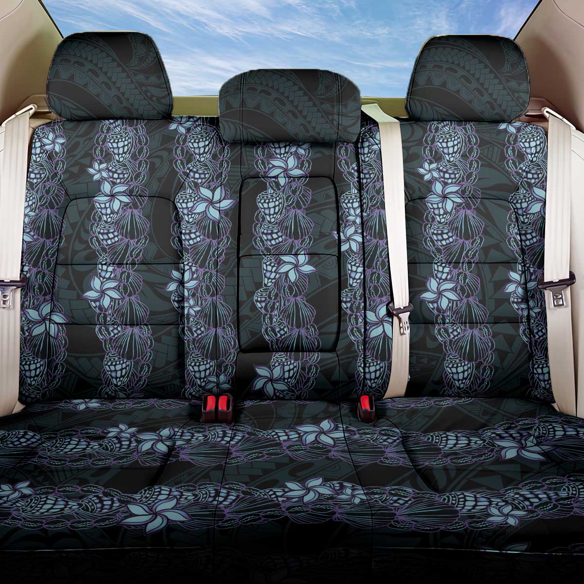Purple Paradise Hawaii Shell Lei Back Car Seat Cover Hawaiian Sunrise Shell Hebrew Cone Plumeria - Polynesian Pride