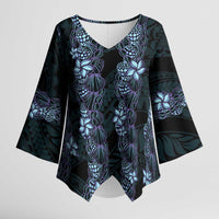 Purple Paradise Hawaii Shell Lei Kimono Sleeve Blouse Hawaiian Sunrise Shell Hebrew Cone Plumeria - Polynesian Pride