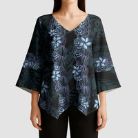 Purple Paradise Hawaii Shell Lei Kimono Sleeve Blouse Hawaiian Sunrise Shell Hebrew Cone Plumeria - Polynesian Pride