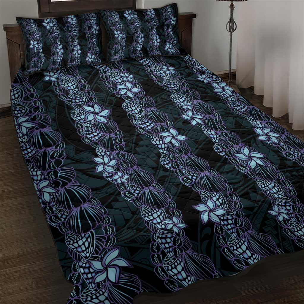 Purple Paradise Hawaii Shell Lei Quilt Bed Set Hawaiian Sunrise Shell Hebrew Cone Plumeria - Polynesian Pride