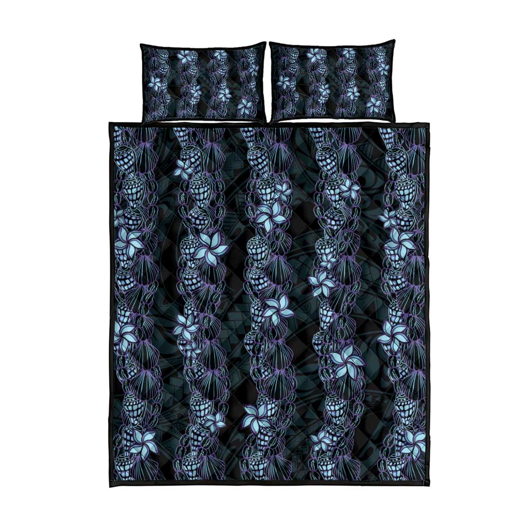 Purple Paradise Hawaii Shell Lei Quilt Bed Set Hawaiian Sunrise Shell Hebrew Cone Plumeria - Polynesian Pride