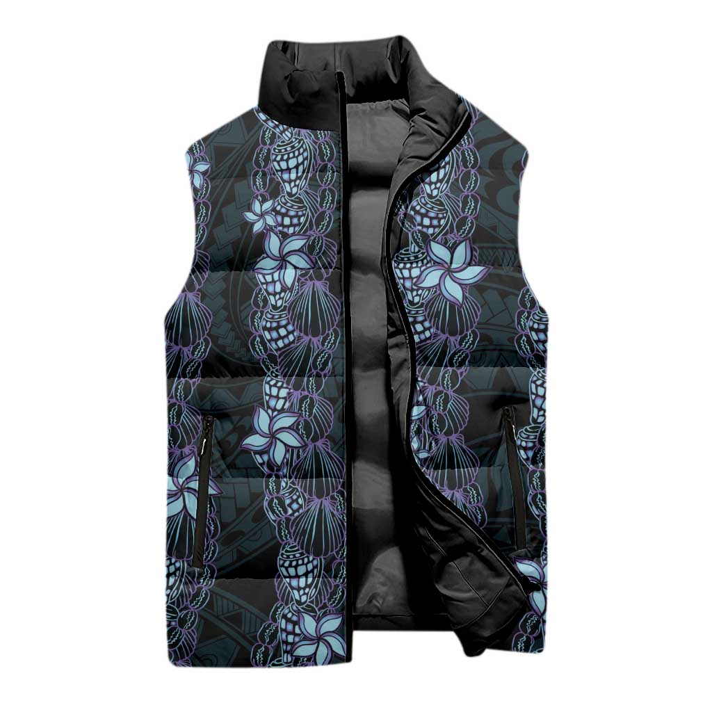 Purple Paradise Hawaii Shell Lei Sleeveless Puffer Jacket Hawaiian Sunrise Shell Hebrew Cone Plumeria - Polynesian Pride