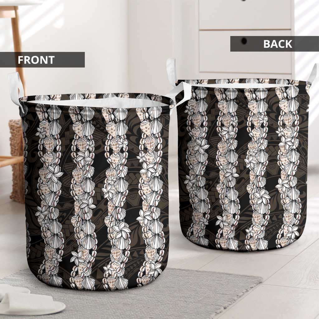 Black and Beige Hawaii Shell Lei Laundry Basket Hawaiian Sunrise Shell Hebrew Cone Plumeria - Polynesian Pride