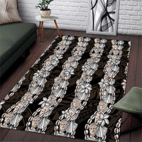 Black and Beige Hawaii Shell Lei Area Rug Hawaiian Sunrise Shell Hebrew Cone Plumeria - Polynesian Pride
