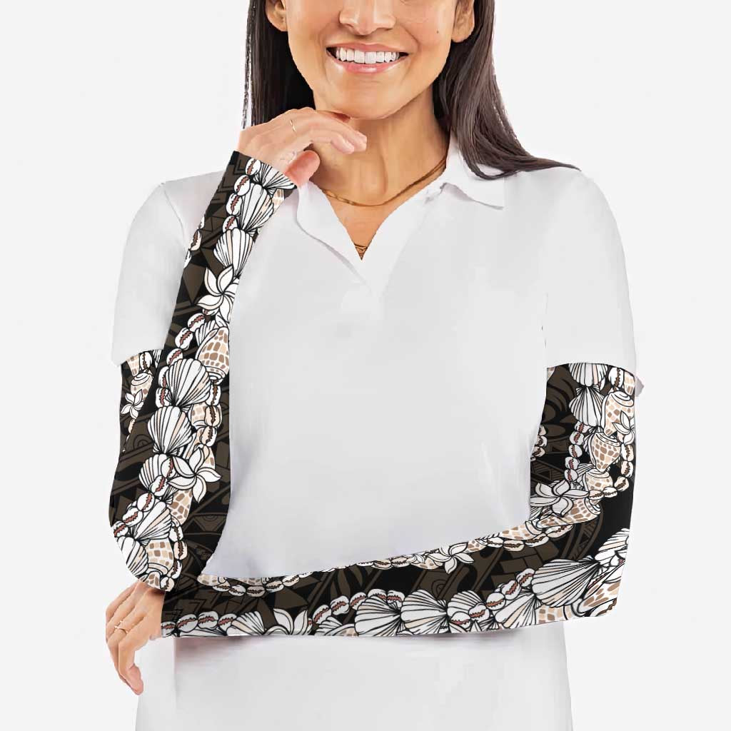 Black and Beige Hawaii Shell Lei Arm Sleeves Hawaiian Sunrise Shell Hebrew Cone Plumeria - Polynesian Pride