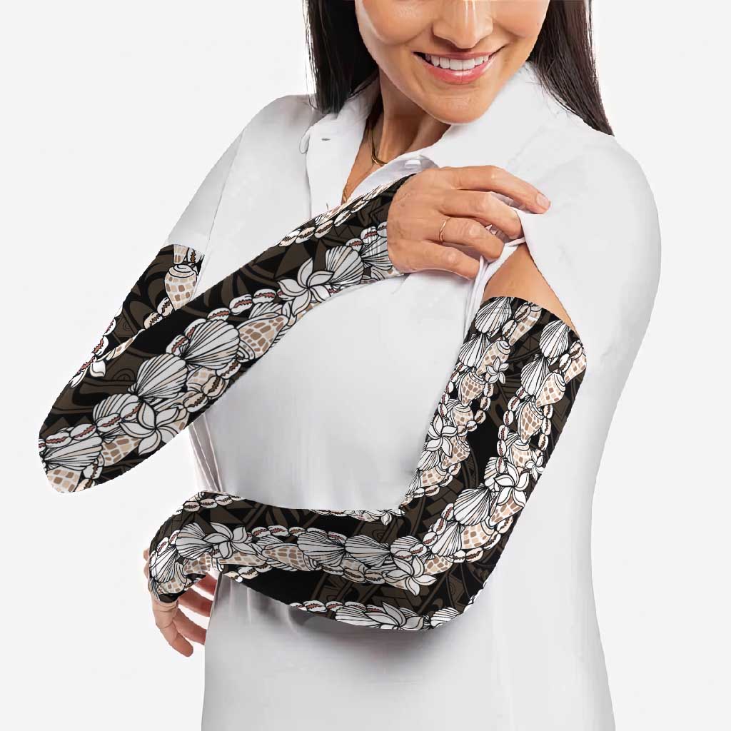 Black and Beige Hawaii Shell Lei Arm Sleeves Hawaiian Sunrise Shell Hebrew Cone Plumeria - Polynesian Pride