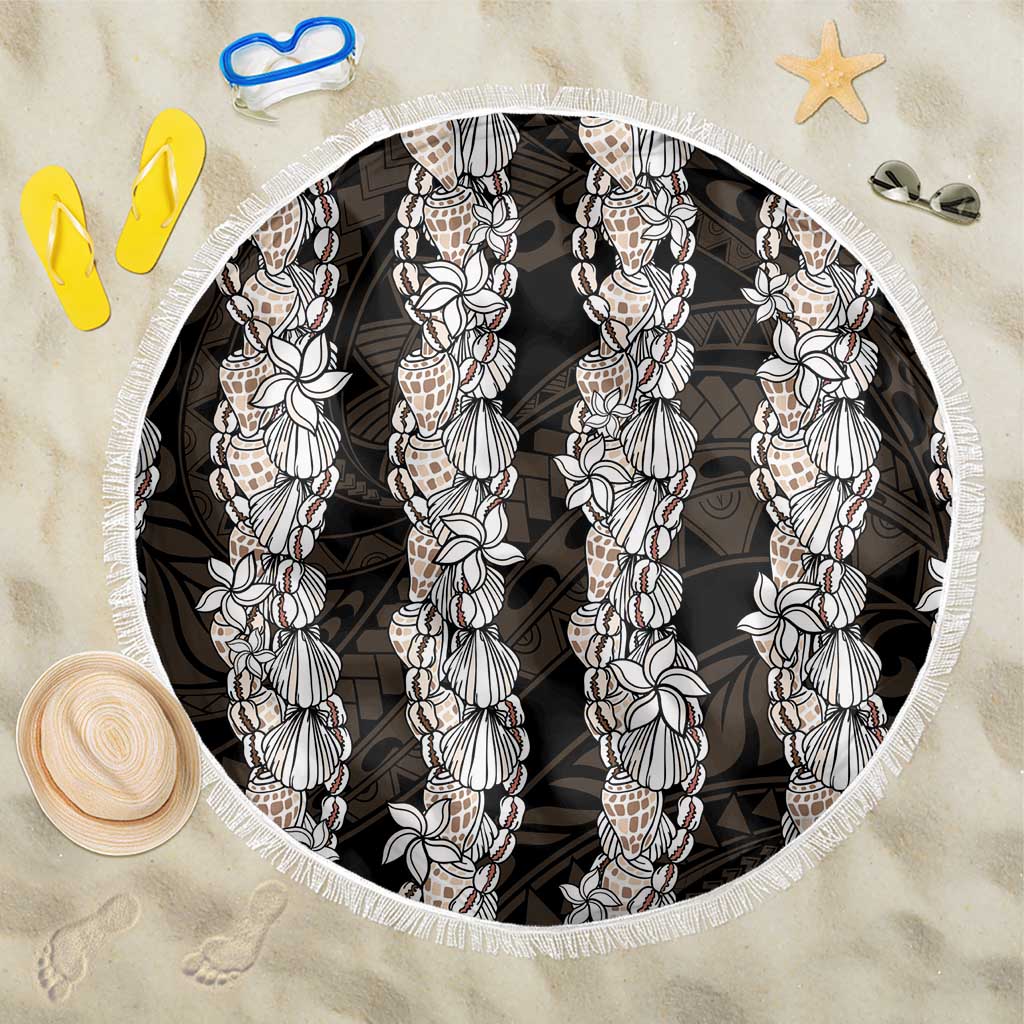 Black and Beige Hawaii Shell Lei Beach Blanket Hawaiian Sunrise Shell Hebrew Cone Plumeria - Polynesian Pride