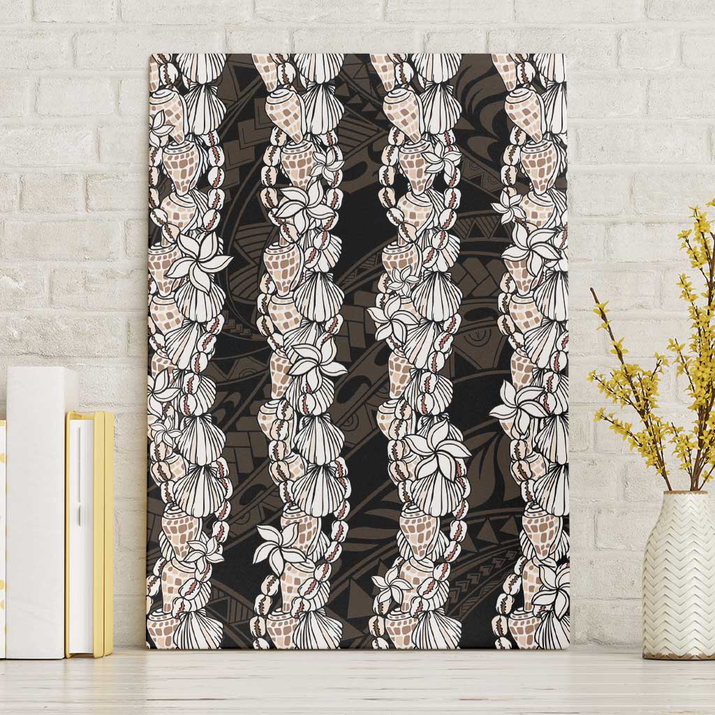 Black and Beige Hawaii Shell Lei Canvas Wall Art Hawaiian Sunrise Shell Hebrew Cone Plumeria - Polynesian Pride