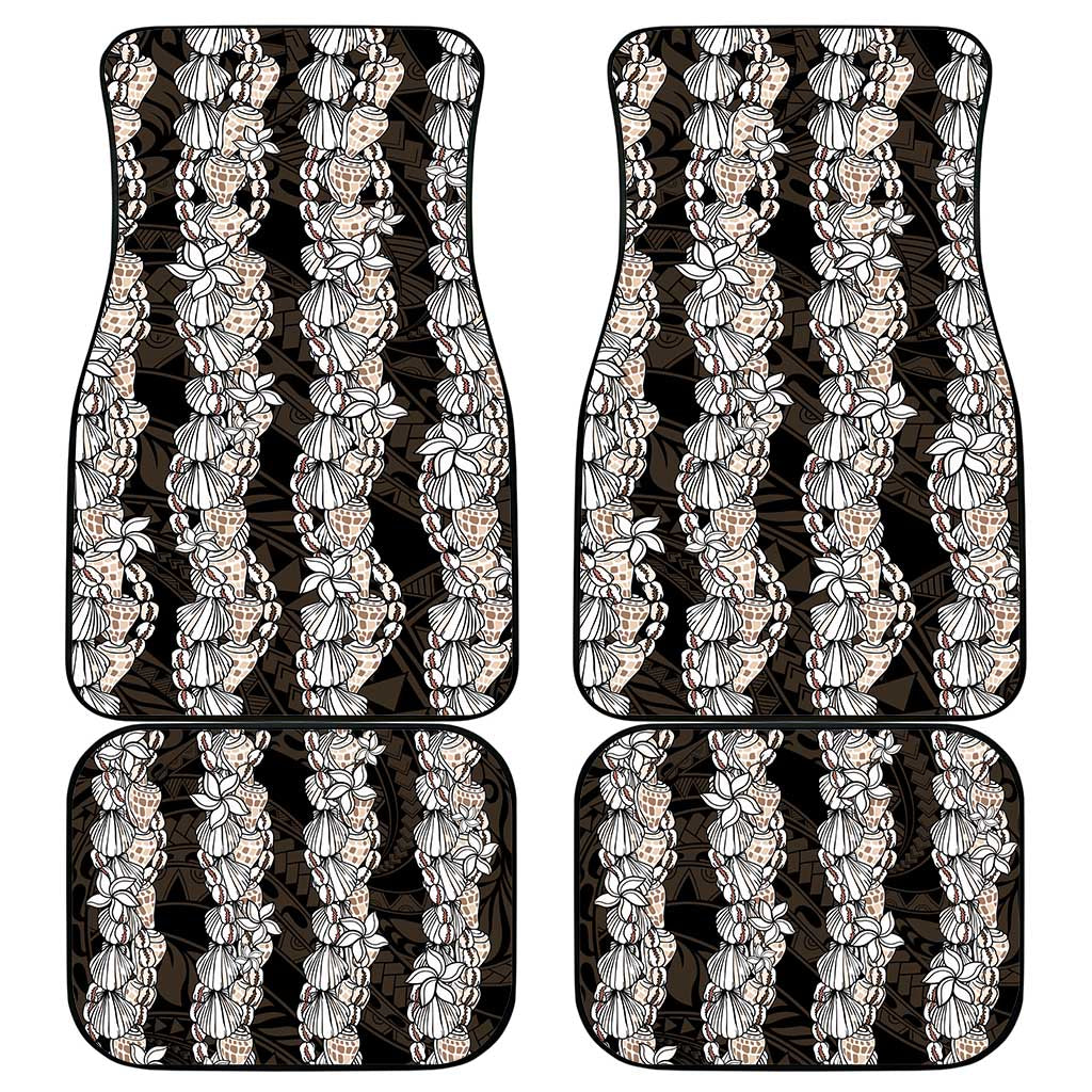 Black and Beige Hawaii Shell Lei Car Mats Hawaiian Sunrise Shell Hebrew Cone Plumeria - Polynesian Pride