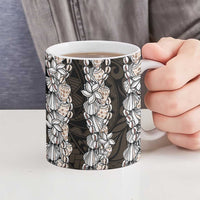Black and Beige Hawaii Shell Lei Ceramic Mug Hawaiian Sunrise Shell Hebrew Cone Plumeria - Polynesian Pride