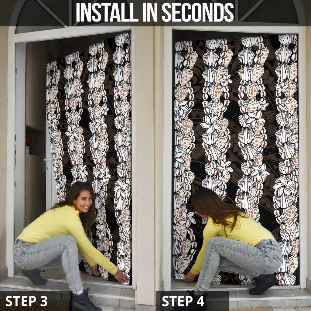 Black and Beige Hawaii Shell Lei Door Cover Hawaiian Sunrise Shell Hebrew Cone Plumeria - Polynesian Pride