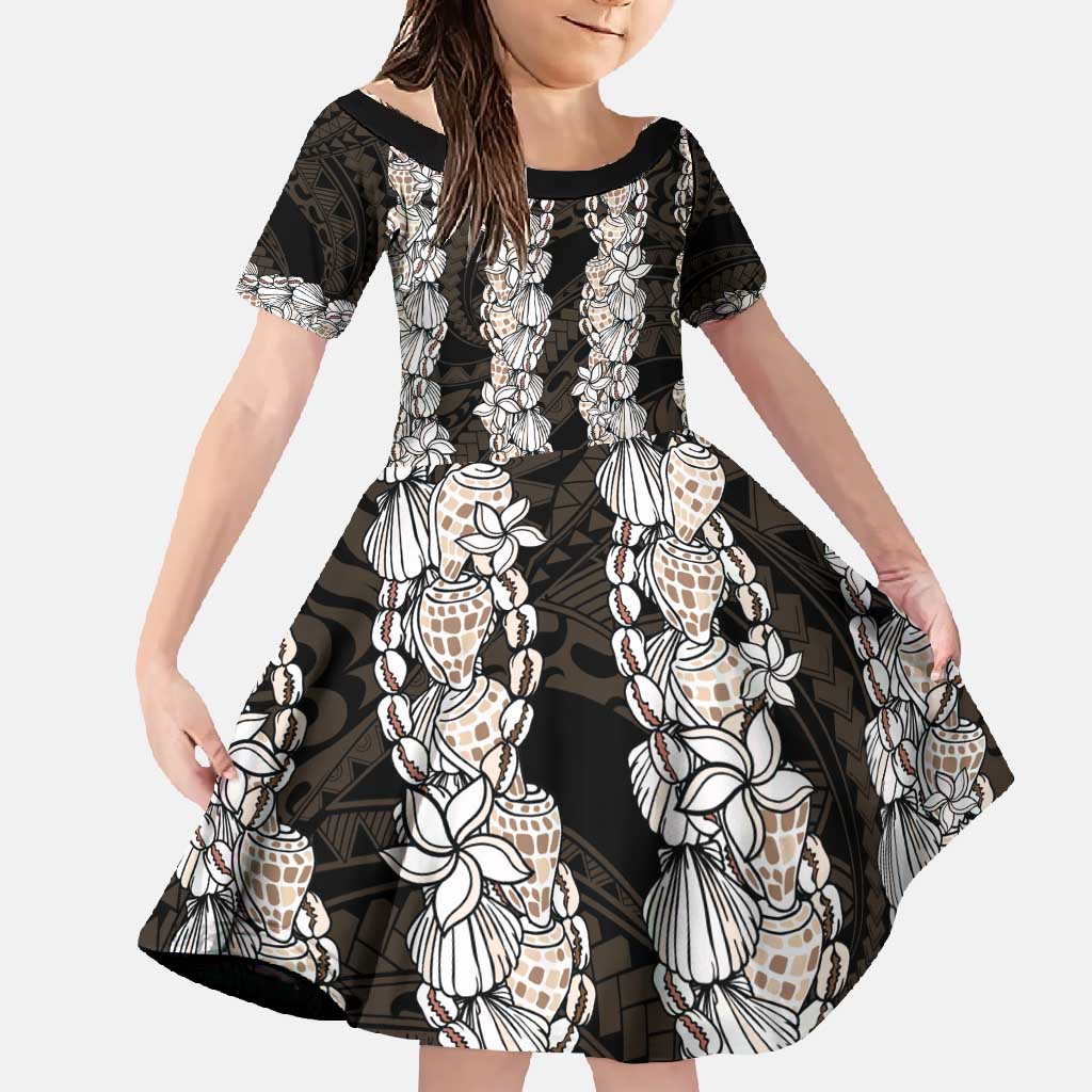 Black and Beige Hawaii Shell Lei Family Matching Off Shoulder Maxi Dress and Hawaiian Shirt Hawaiian Sunrise Shell Hebrew Cone Plumeria - Polynesian Pride