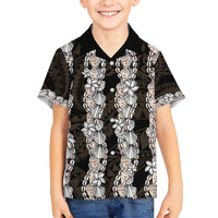 Black and Beige Hawaii Shell Lei Family Matching Off Shoulder Maxi Dress and Hawaiian Shirt Hawaiian Sunrise Shell Hebrew Cone Plumeria - Polynesian Pride