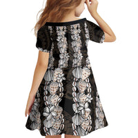 Black and Beige Hawaii Shell Lei Family Matching Off Shoulder Short Dress and Hawaiian Shirt Hawaiian Sunrise Shell Hebrew Cone Plumeria - Polynesian Pride