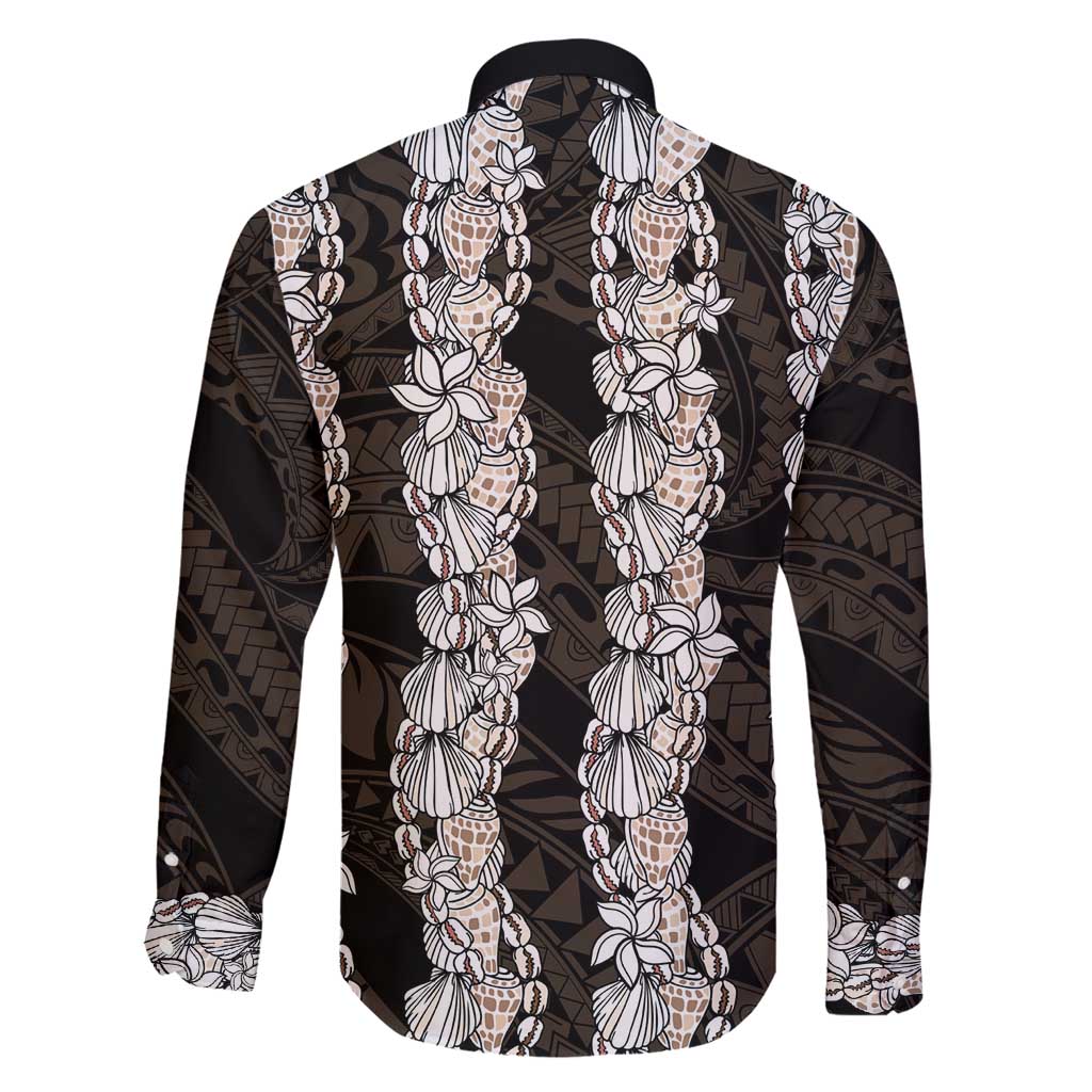 Black and Beige Hawaii Shell Lei Family Matching Off Shoulder Short Dress and Hawaiian Shirt Hawaiian Sunrise Shell Hebrew Cone Plumeria - Polynesian Pride