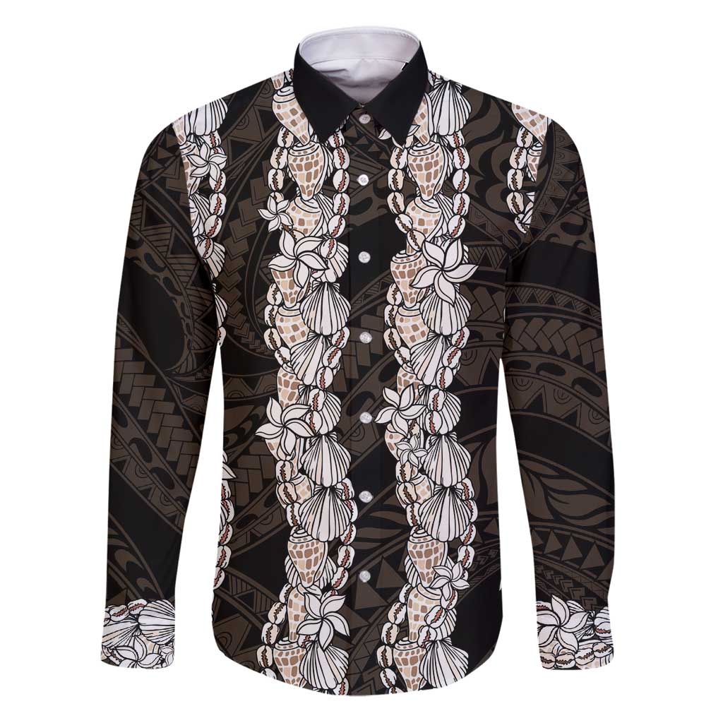 Black and Beige Hawaii Shell Lei Family Matching Puletasi and Hawaiian Shirt Hawaiian Sunrise Shell Hebrew Cone Plumeria - Polynesian Pride