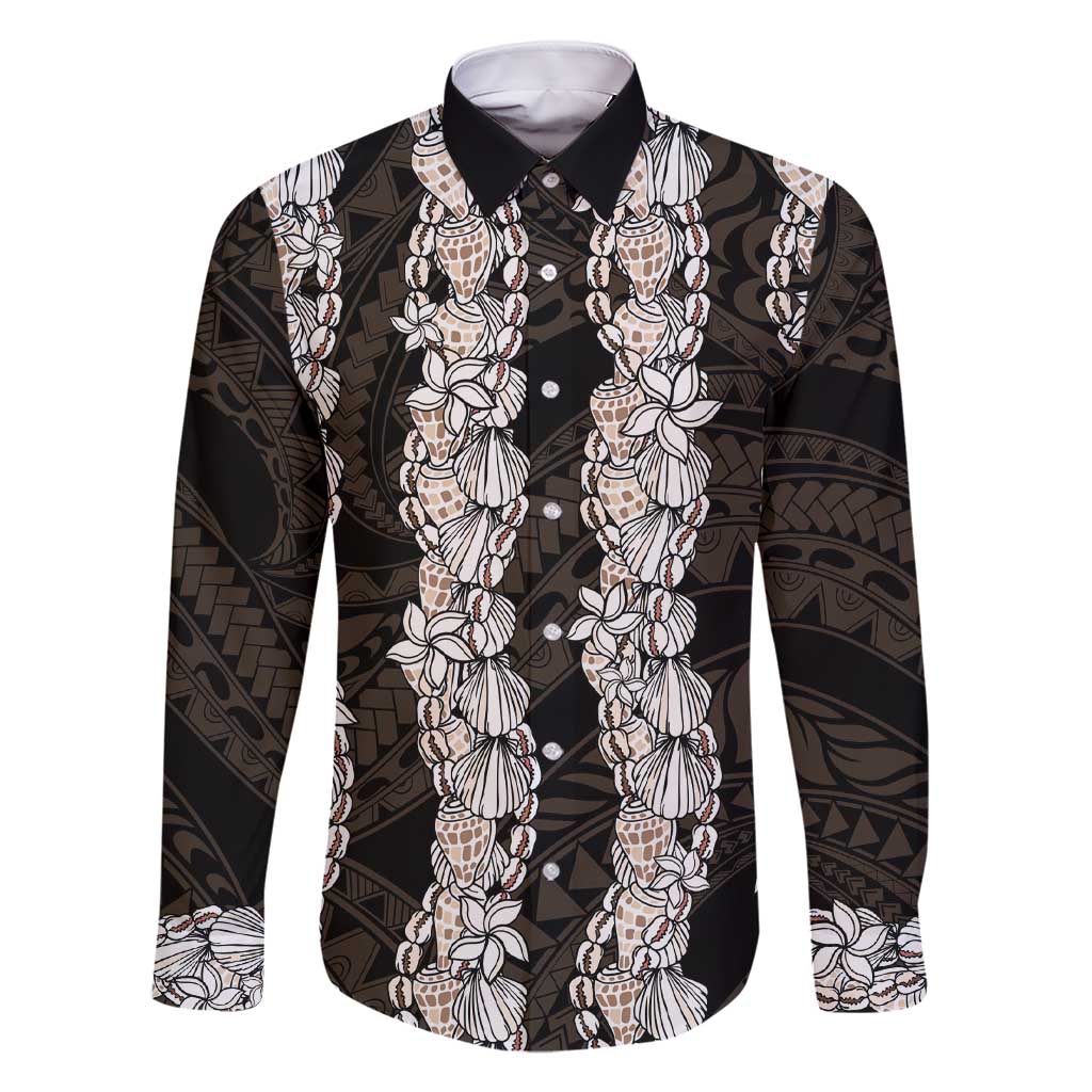 Black and Beige Hawaii Shell Lei Family Matching Short Sleeve Bodycon Dress and Hawaiian Shirt Hawaiian Sunrise Shell Hebrew Cone Plumeria - Polynesian Pride