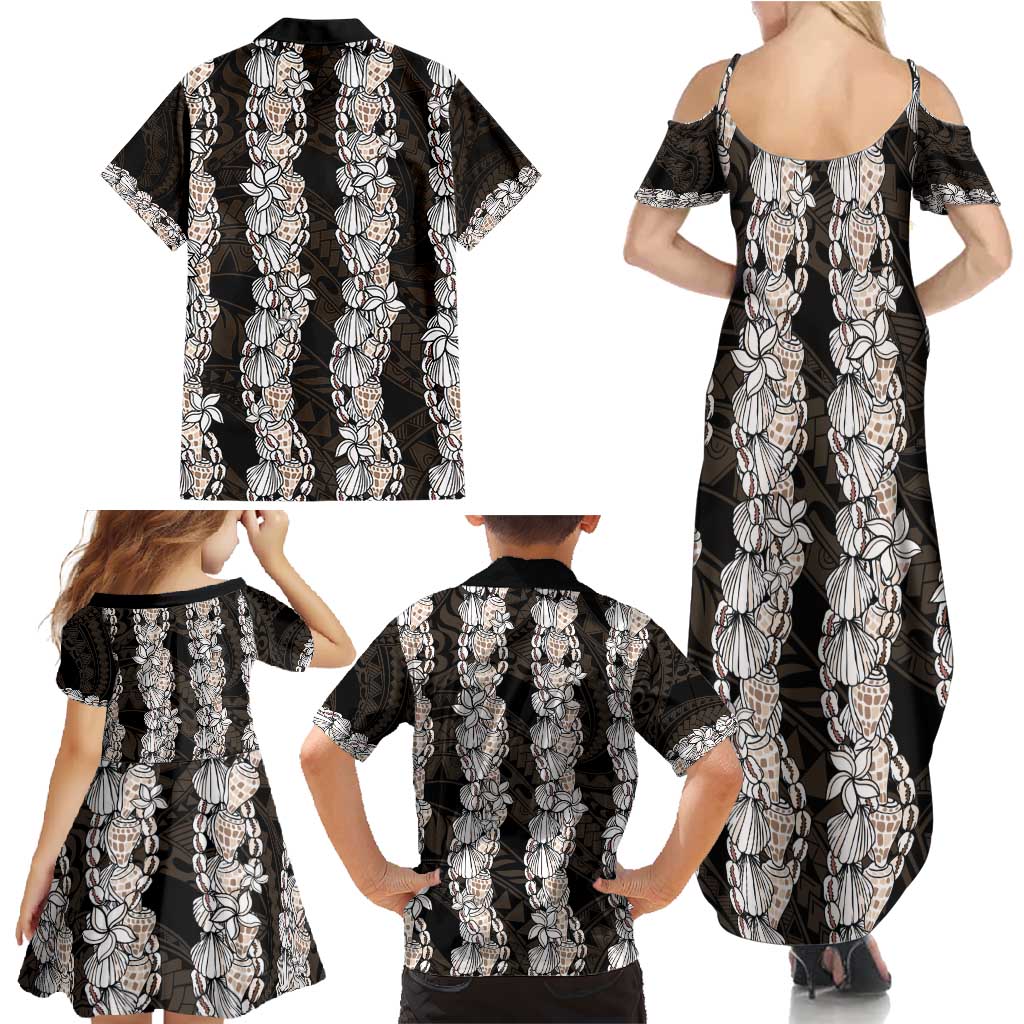 Black and Beige Hawaii Shell Lei Family Matching Summer Maxi Dress and Hawaiian Shirt Hawaiian Sunrise Shell Hebrew Cone Plumeria - Polynesian Pride