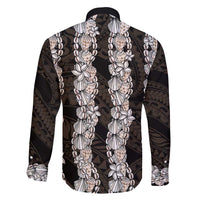 Black and Beige Hawaii Shell Lei Family Matching Tank Maxi Dress and Hawaiian Shirt Hawaiian Sunrise Shell Hebrew Cone Plumeria - Polynesian Pride