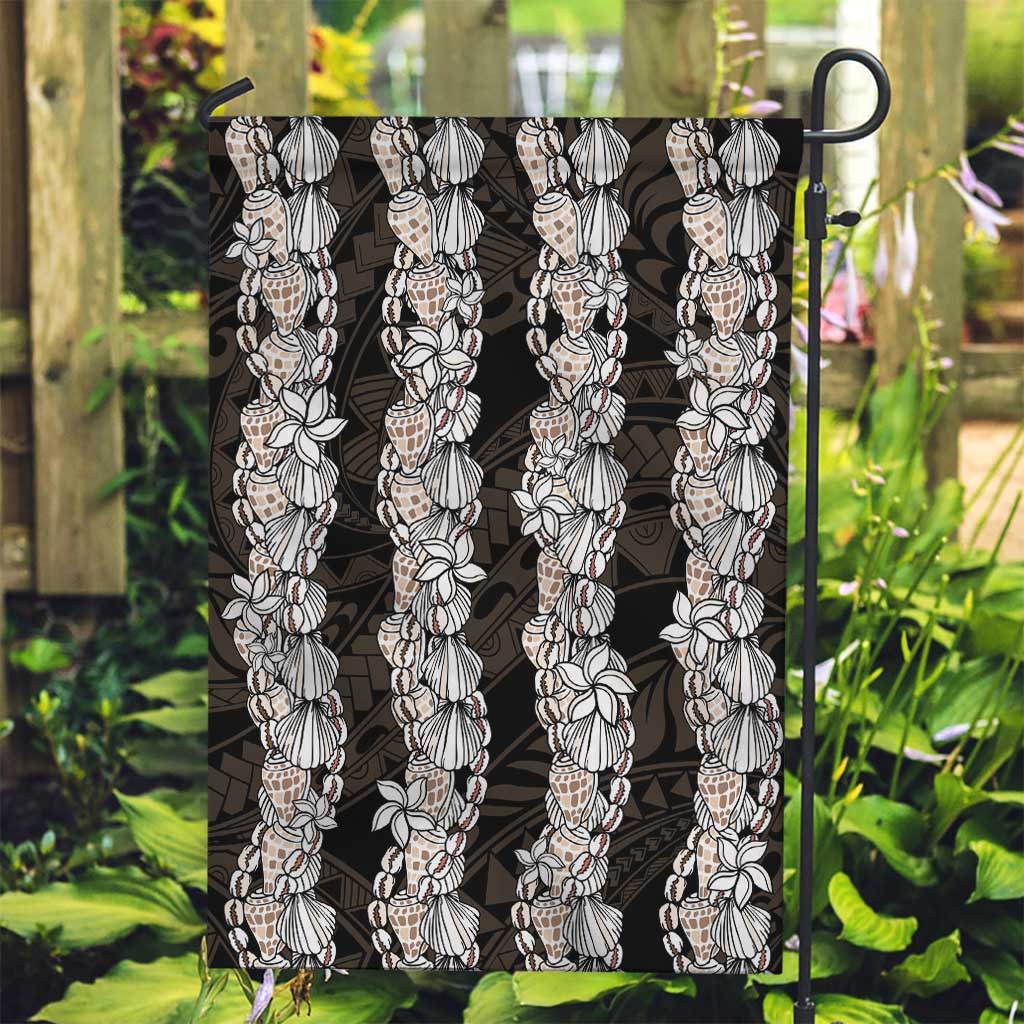 Black and Beige Hawaii Shell Lei Garden Flag Hawaiian Sunrise Shell Hebrew Cone Plumeria - Polynesian Pride