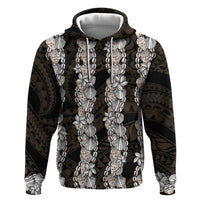 Black and Beige Hawaii Shell Lei Hoodie Hawaiian Sunrise Shell Hebrew Cone Plumeria - Polynesian Pride