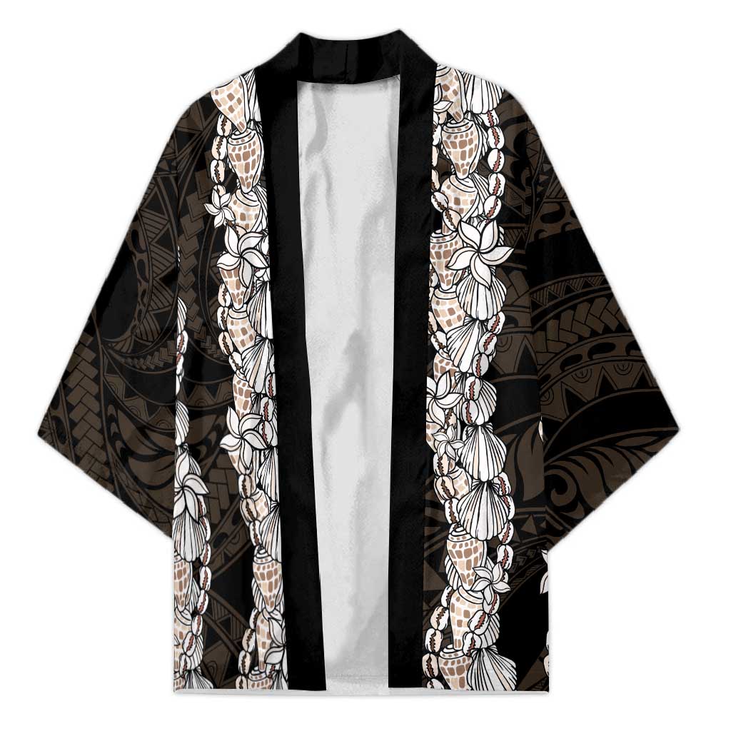 Black and Beige Hawaii Shell Lei Kimono Hawaiian Sunrise Shell Hebrew Cone Plumeria - Polynesian Pride