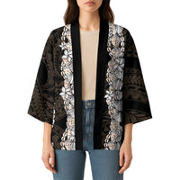 Black and Beige Hawaii Shell Lei Kimono Hawaiian Sunrise Shell Hebrew Cone Plumeria - Polynesian Pride