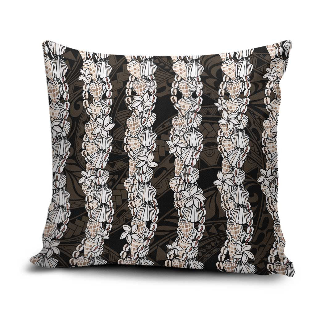 Black and Beige Hawaii Shell Lei Pillow Cover Hawaiian Sunrise Shell Hebrew Cone Plumeria - Polynesian Pride