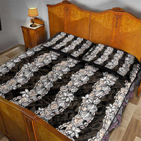 Black and Beige Hawaii Shell Lei Quilt Bed Set Hawaiian Sunrise Shell Hebrew Cone Plumeria - Polynesian Pride