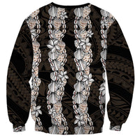 Black and Beige Hawaii Shell Lei Sweatshirt Hawaiian Sunrise Shell Hebrew Cone Plumeria - Polynesian Pride