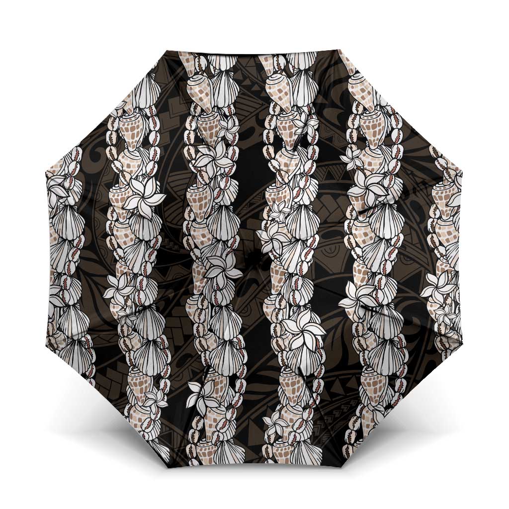 Black and Beige Hawaii Shell Lei Umbrella Hawaiian Sunrise Shell Hebrew Cone Plumeria - Polynesian Pride