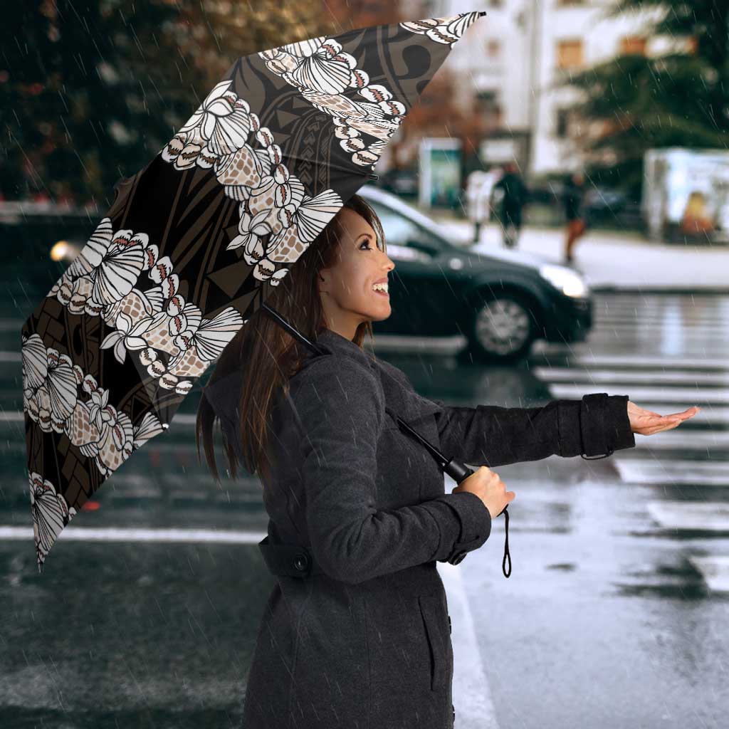 Black and Beige Hawaii Shell Lei Umbrella Hawaiian Sunrise Shell Hebrew Cone Plumeria - Polynesian Pride