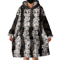 Black and Beige Hawaii Shell Lei Wearable Blanket Hoodie Hawaiian Sunrise Shell Hebrew Cone Plumeria - Polynesian Pride