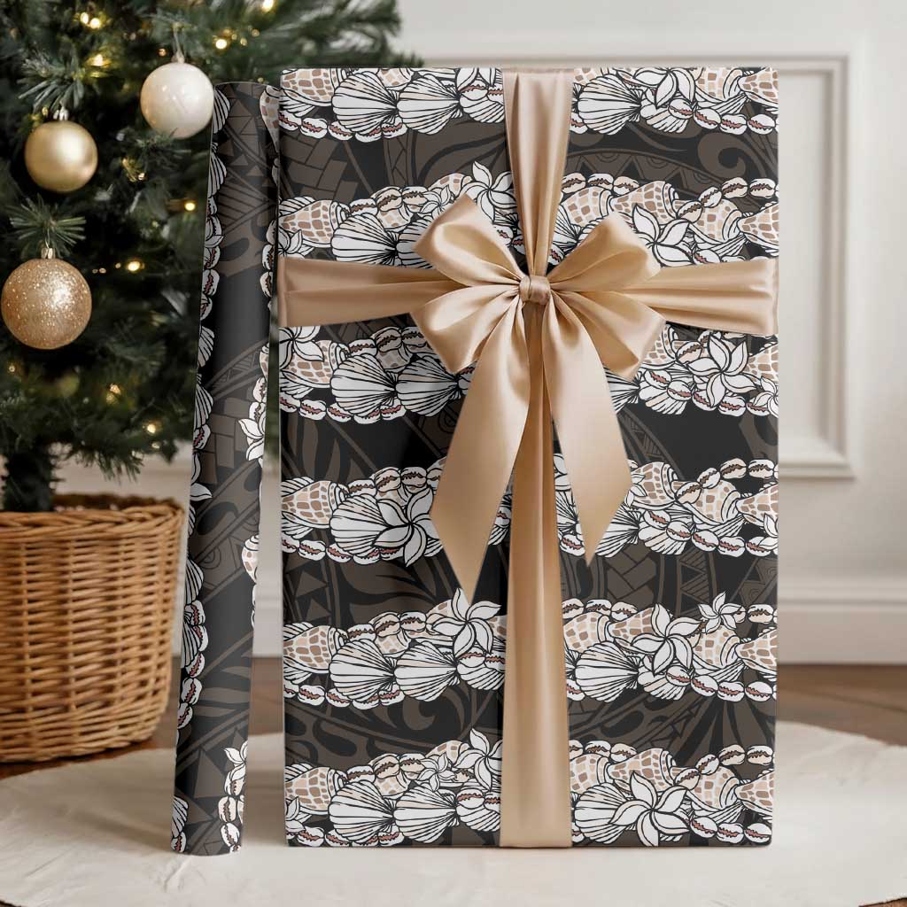 Black and Beige Hawaii Shell Lei Wrapping Paper Hawaiian Sunrise Shell Hebrew Cone Plumeria - Polynesian Pride