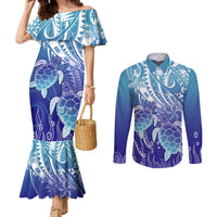 Polynesia Sea Turtle Couples Matching Mermaid Dress and Long Sleeve Button Shirt Happy Valentine Day Polynesian - Dark Cyan LT14 Dark Cyan - Polynesian Pride