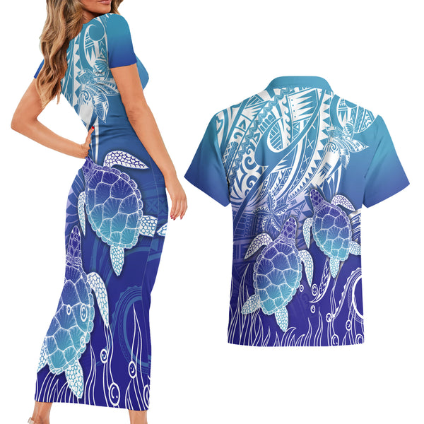Pohnpei State Short Sleeve Shirt Sea Turtle With Blooming Hibiscus Flowers Tribal Purple main image 0
