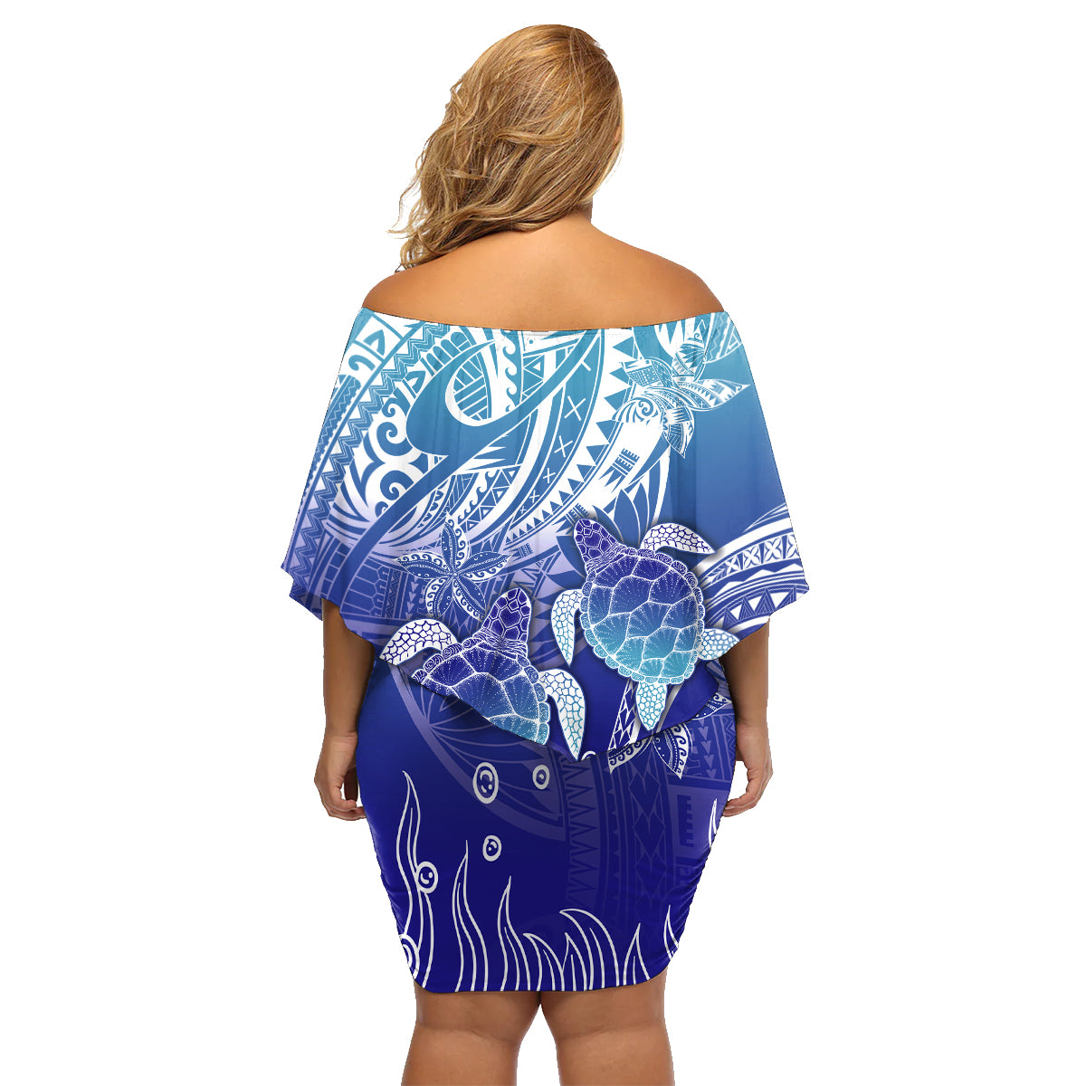 Polynesia Sea Turtle Family Matching Off Shoulder Short Dress and Hawaiian Shirt Happy Valentine Day Polynesian - Dark Cyan LT14 - Polynesian Pride